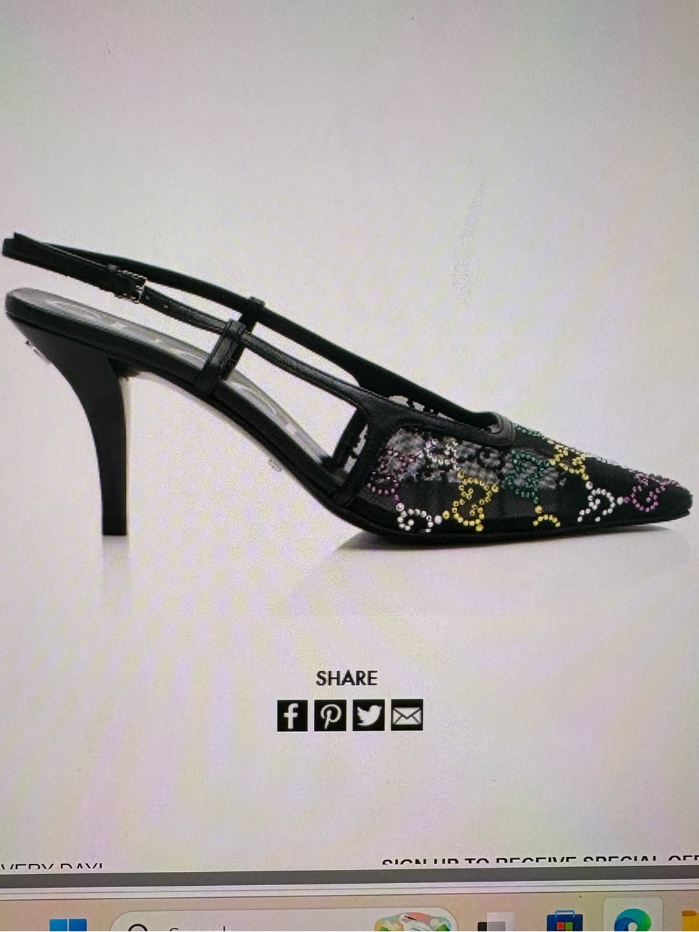 Gucci Mesh GG Slingback Pumps with Multicolor Crystal Motif